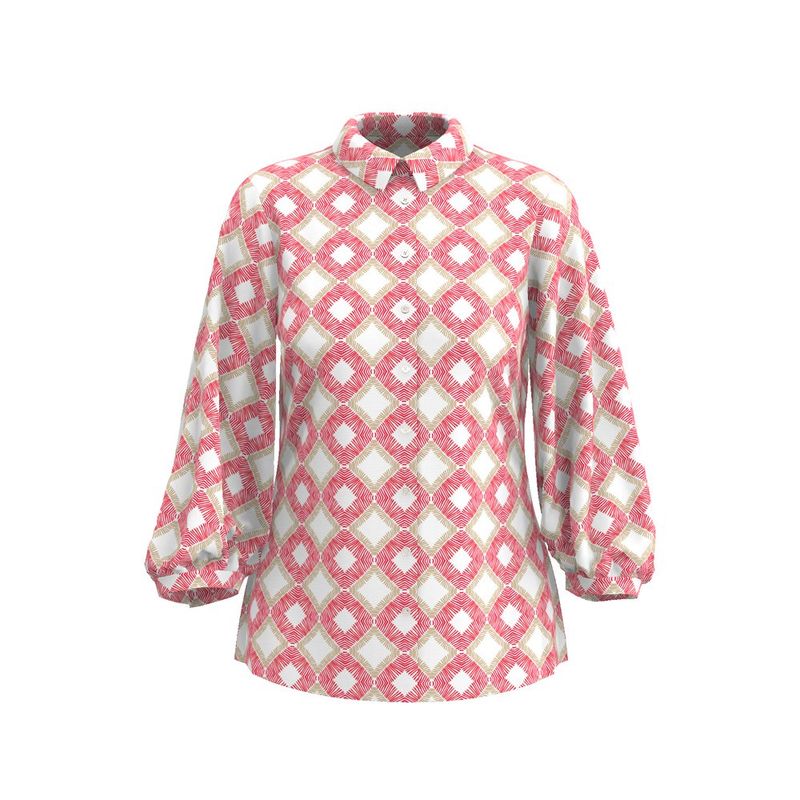 DESOTO Dames Blouse Geo Red Beige geometrische print 100% katoen 74186-2-331 Summer