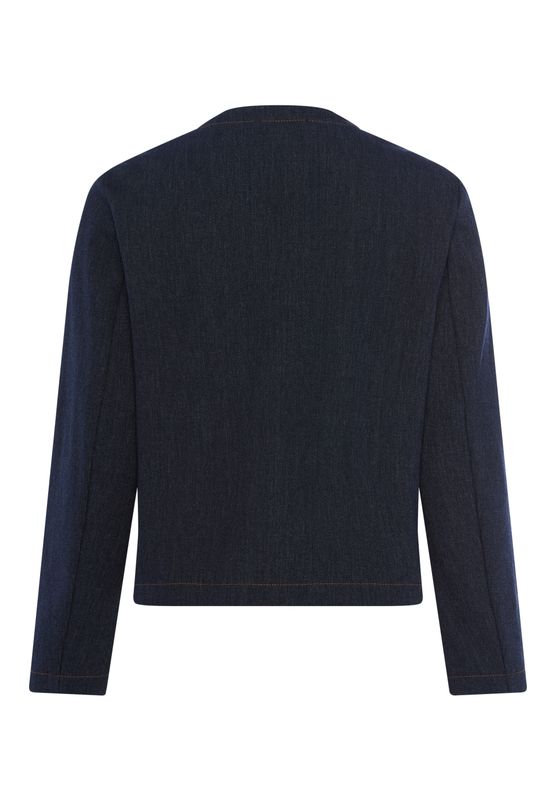 Detail van de reverskraag en knoopsluiting van de blauwe Frank Walder blazer