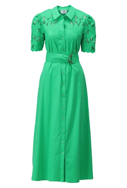 K-Design maxi jurk groen island green borduursel C734L You're my lobster