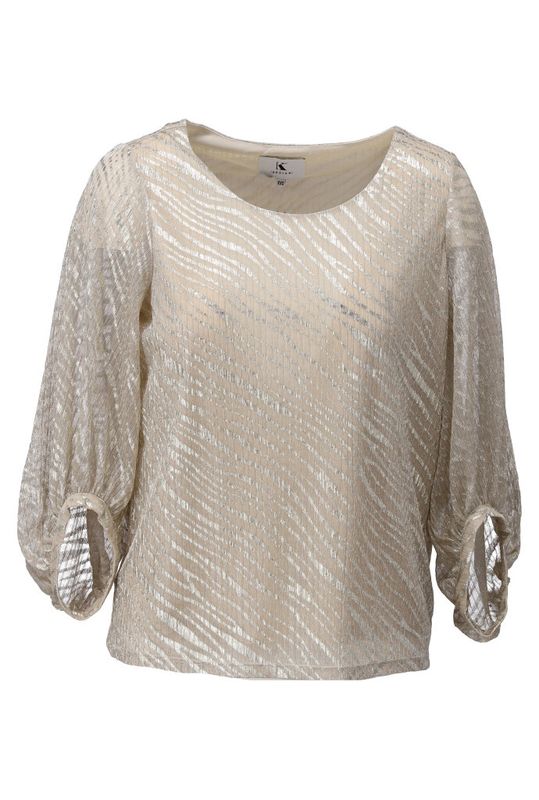 K-Design blouse beige lurex C251-P080 You're my lobster vooraanzicht