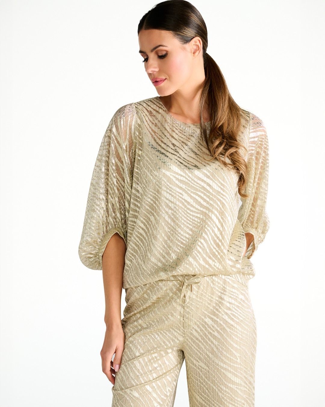 K-Design Blouse met lurex Beige C251 detail