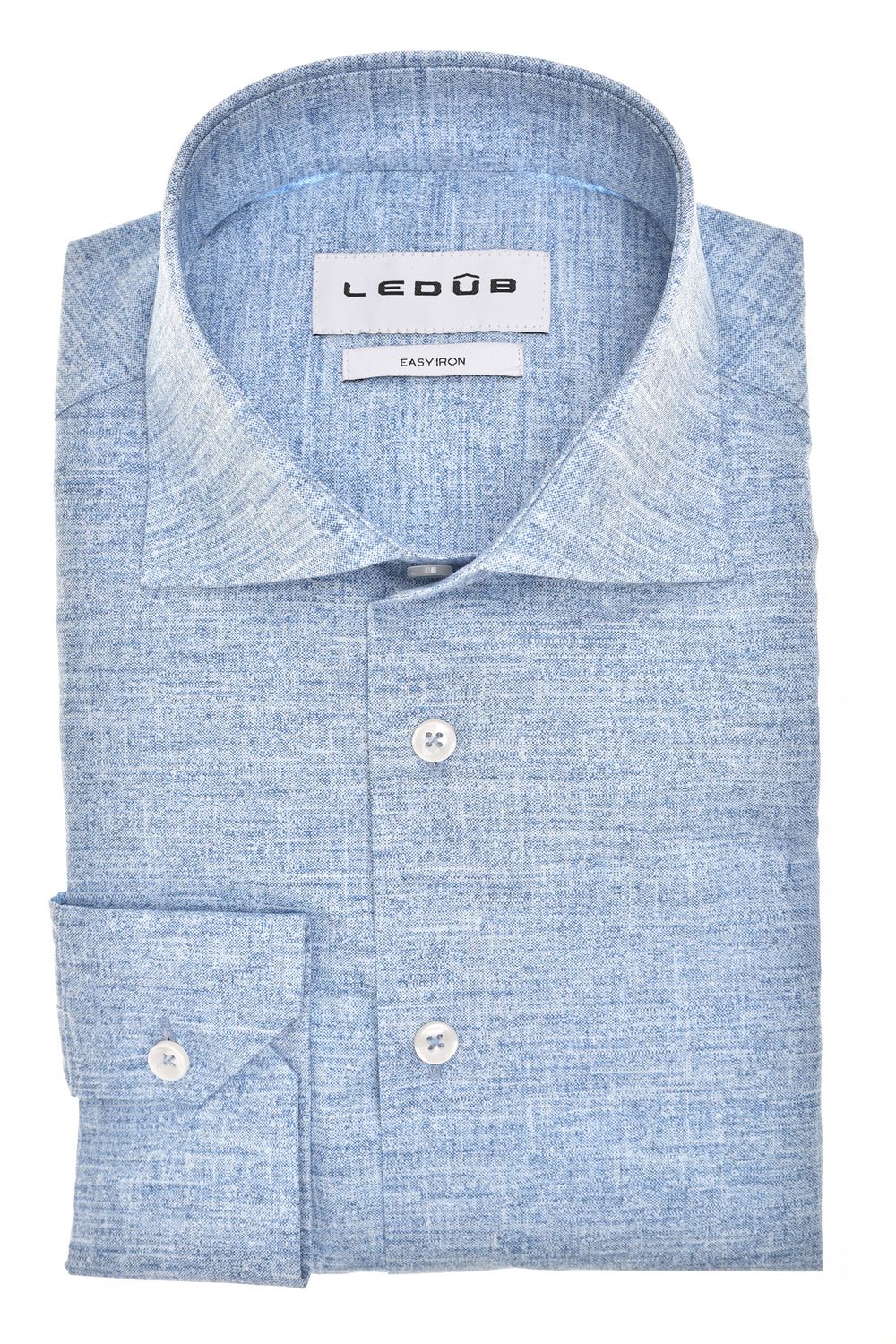 Ledûb Overhemd Middenblauw Easy Care katoen 0143315-140 Voorjaarscollectie