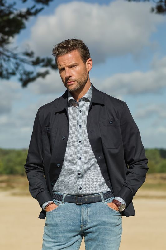 Heren modern fit overhemd donkerblauw Ledûb comfort blend zakelijk