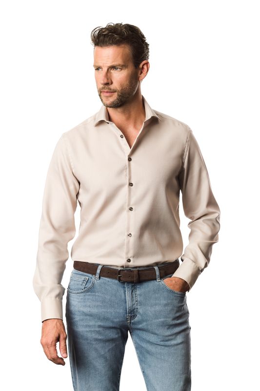 Ledûb Overhemd Lichtbruin Non-Iron strijkvrij katoen 0143350-630 Voorjaarscollectie