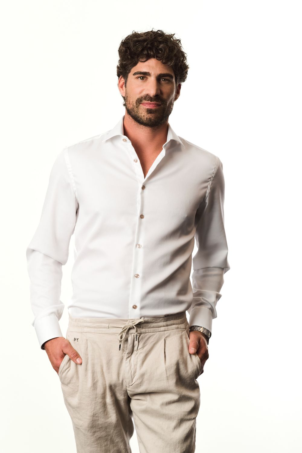 Ledûb Overhemd Spierwit Non-Iron strijkvrij katoen 0143350-910 Voorjaarscollectie