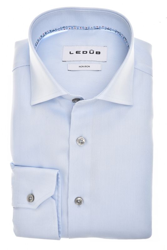 Ledûb Overhemd Lichtblauw Non-Iron strijkvrij katoen 0143350-120 Voorjaarscollectie