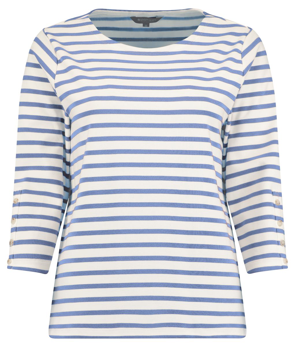 Bloomings Amsterdam Dames Top Gestreept Denim Blue 3/4 Mouw SLT352-8971