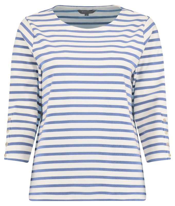 Bloomings Amsterdam Dames Top Gestreept Denim Blue 3/4 Mouw SLT352-8971