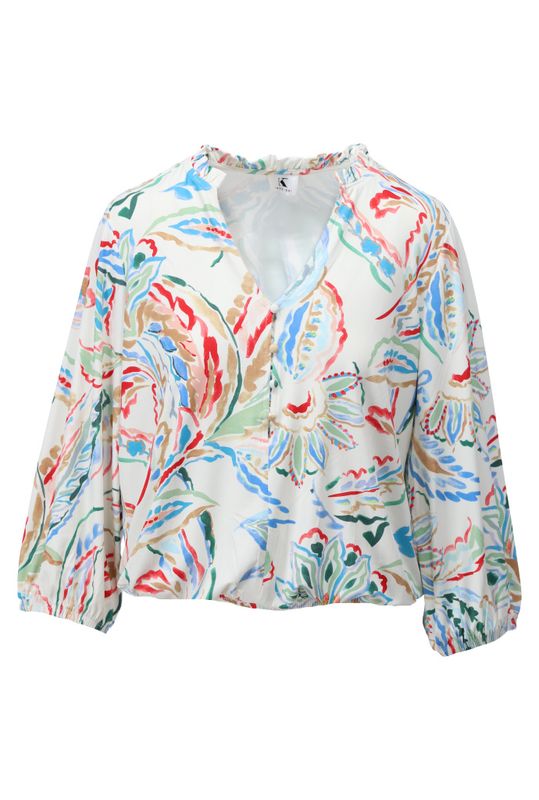 K-Design blouse ecru design print dames blouse C321-P091 vooraanzicht