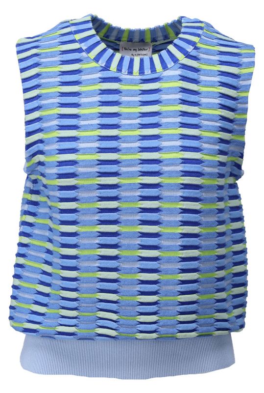 K-Design top blauw speciale brei C836L Little Boy Blue vooraanzicht