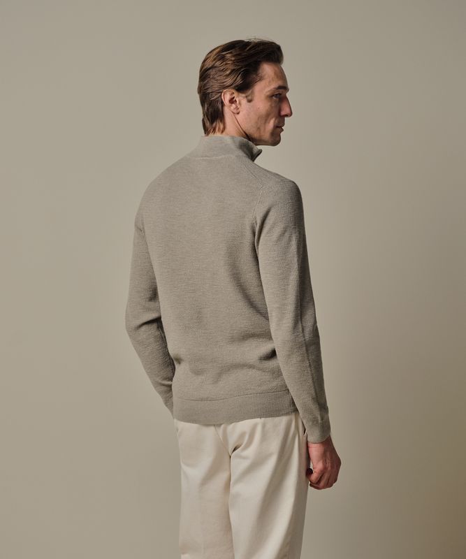Heren beige trui met rits Profuomo regular fit smart-casual look voorjaar