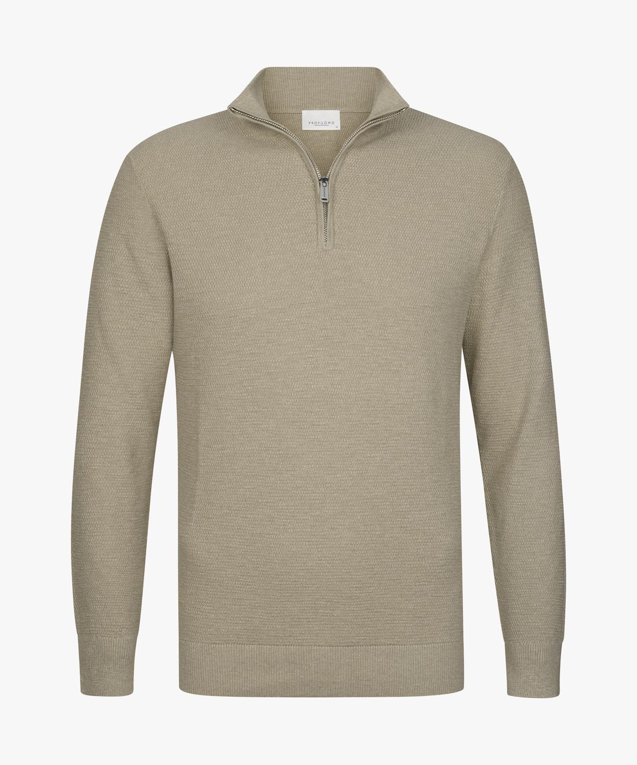 Profuomo Heren Pullover Half Zip Beige zandkleur katoen PPXJ10002