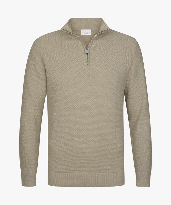 Profuomo Heren Pullover Half Zip Beige zandkleur katoen PPXJ10002