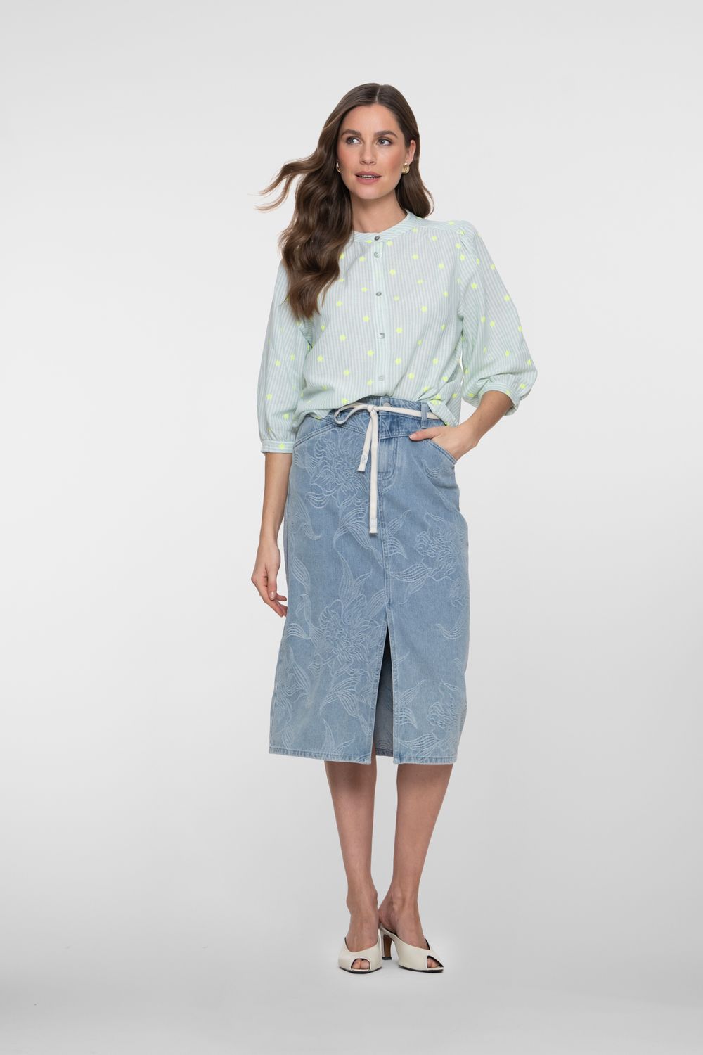 Geisha Jeansrok Jacquard Flower Bleached Denim blauw 66000-10-000830 zomer 2026