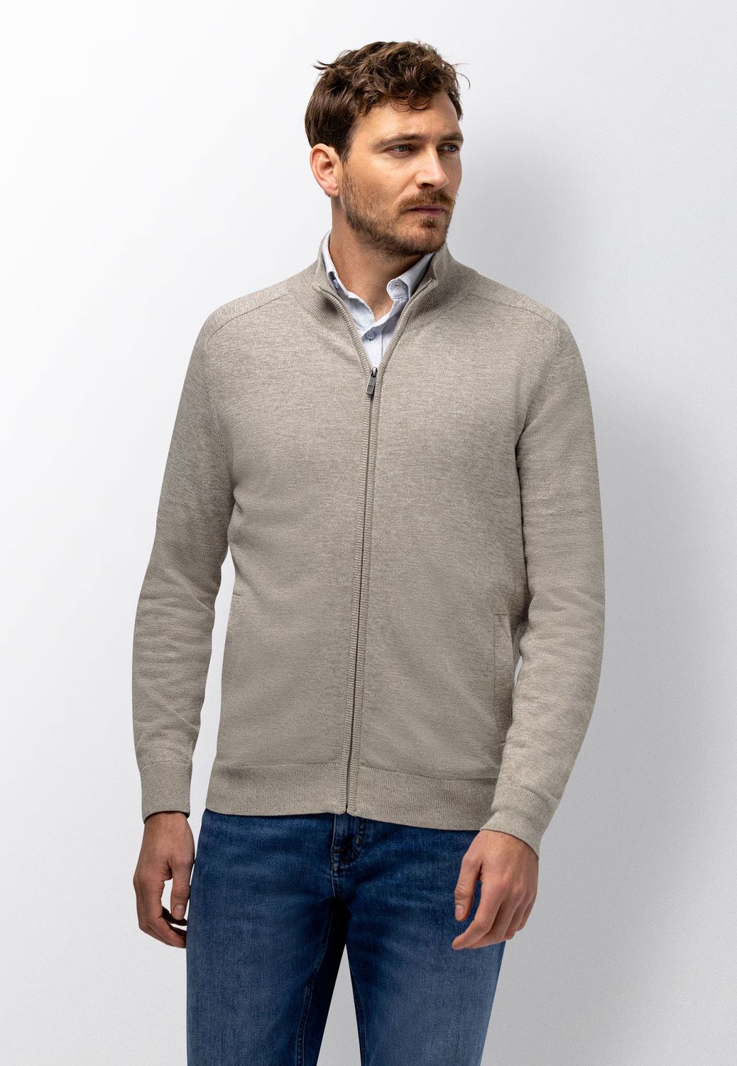 State of Art Cardigan Plain Khaki Warm Grijs mouliné effect katoen 16116092-8593 Lente/Zomer
