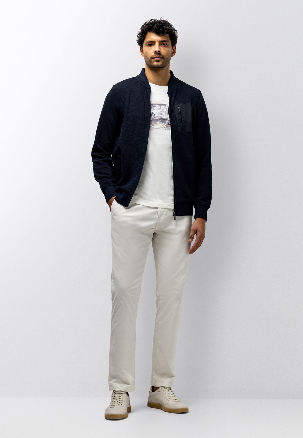 State of Art Sweat Cardigan Plain Marine Uni bombervest slubstructuur 56116503-5800 Lente/Zomer