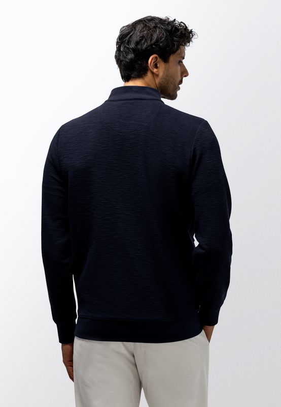 Detail van de slubstructuur en ritssluiting State of Art sweatvest marine