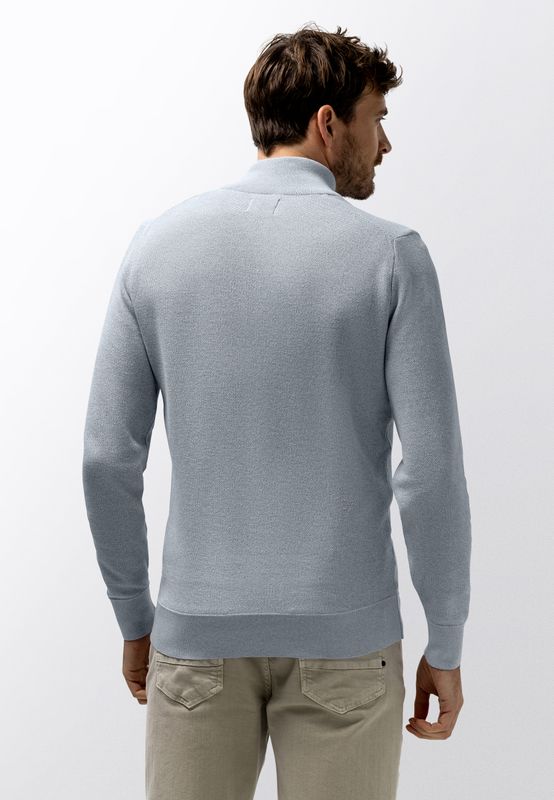 Heren trui met rits State of Art middenblauw/warm grijs regular fit collectie zomer