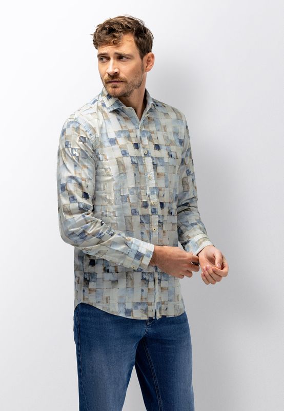 State of Art Overhemd LS Print Struc lichtblauw kit organisch katoen 21416232-5114 Lente/Zomer