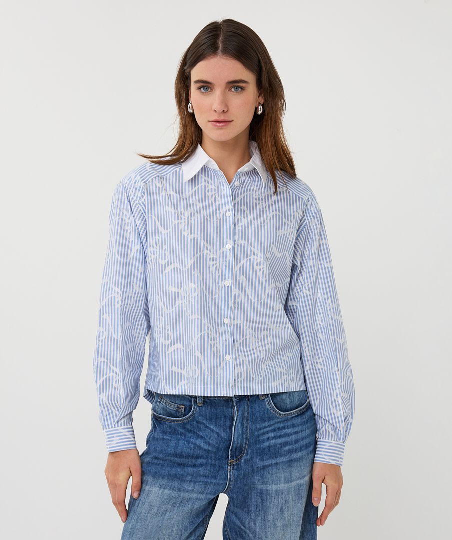 EsQualo Dames Blouse Striped Bows White Blue blauw wit gestreept strikjes SP26.14026-933 Spring