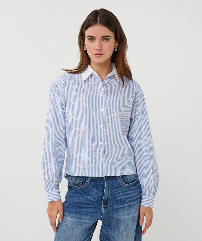 EsQualo Dames Blouse Striped Bows White Blue blauw wit gestreept strikjes SP26.14026-933 Spring