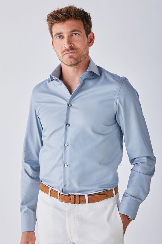 John Miller Overhemd Middenblauw Non-Iron strijkvrij katoen 5142641-160 Voorjaar 2026