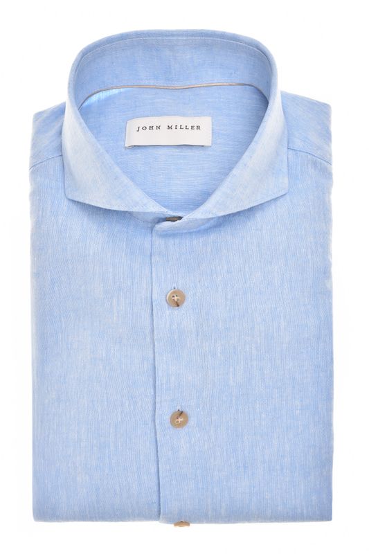 John Miller Overhemd Lichtblauw Linnen Katoen mix 5142751-120 Voorjaarscollectie