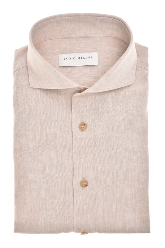 John Miller Overhemd Lichtbruin Linnen Katoen mix 5142751-620 Voorjaarscollectie