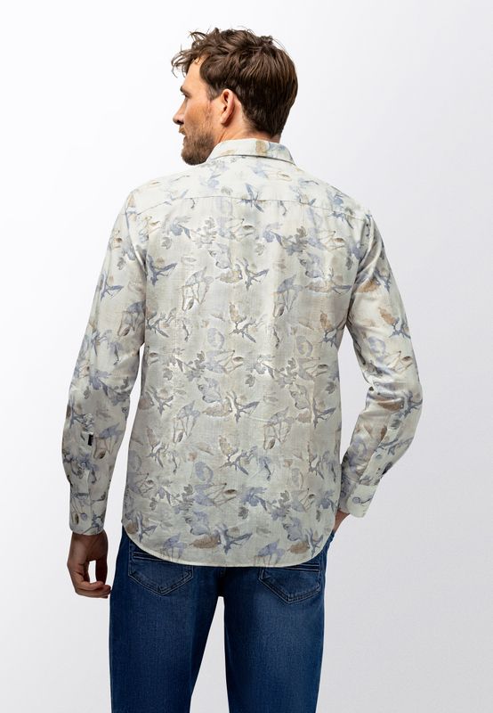 Heren overhemd met blauwe plantenprint State of Art kit/middenblauw regular fit collectie zomer