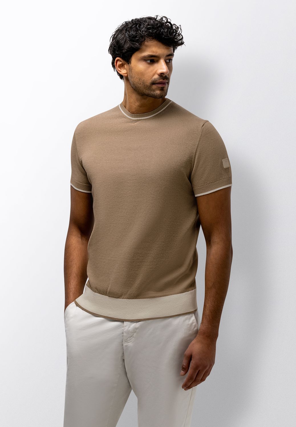 State of Art Knitted T-shirt Beige Uni gebreid organisch katoen 35116100-1600 Lente/Zomer