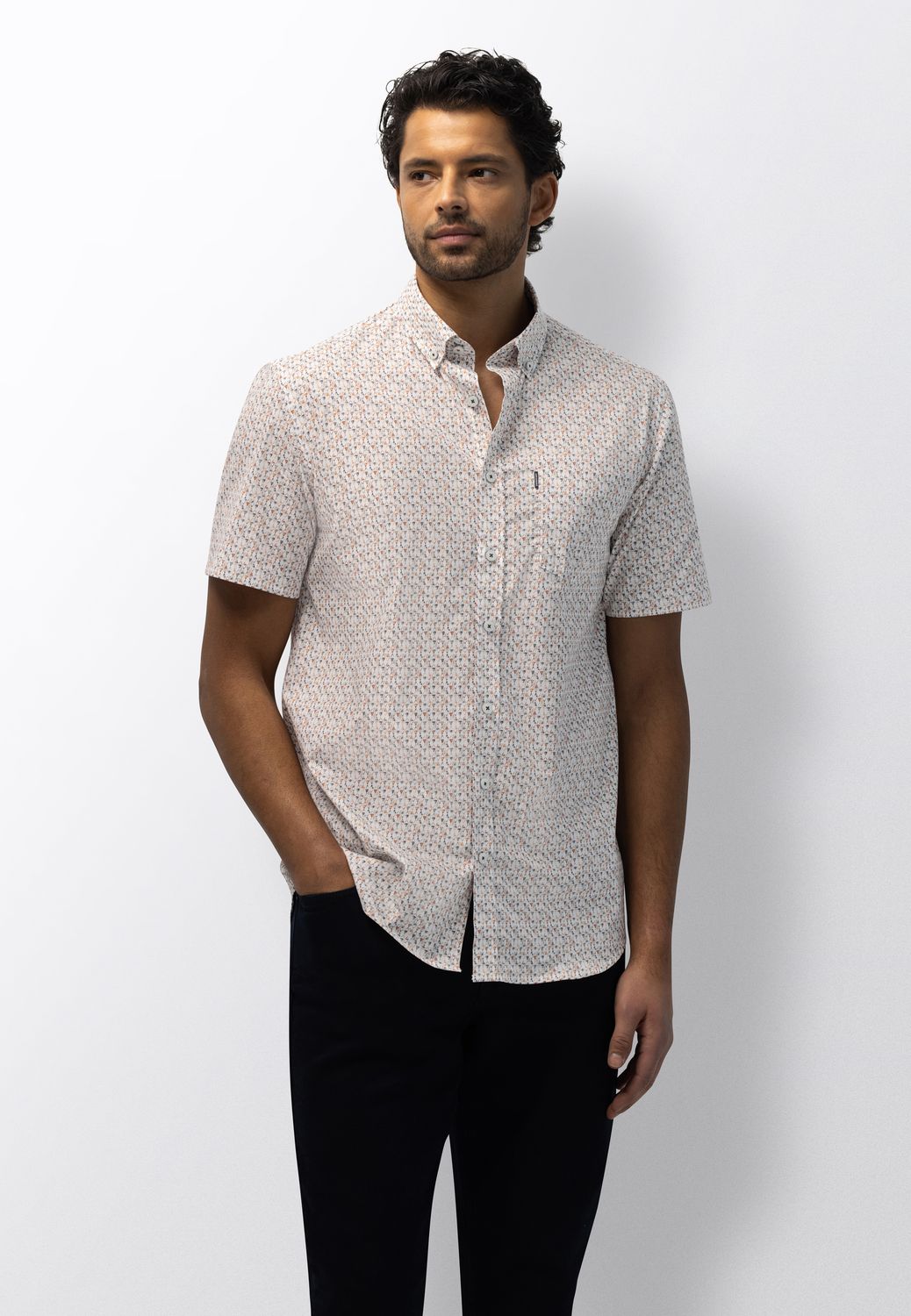 State of Art Heren Overhemd Korte Mouw Mango Wit Print 26416273