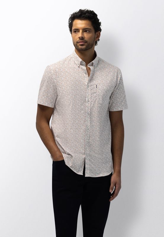 State of Art Heren Overhemd Korte Mouw Mango Wit Print 26416273