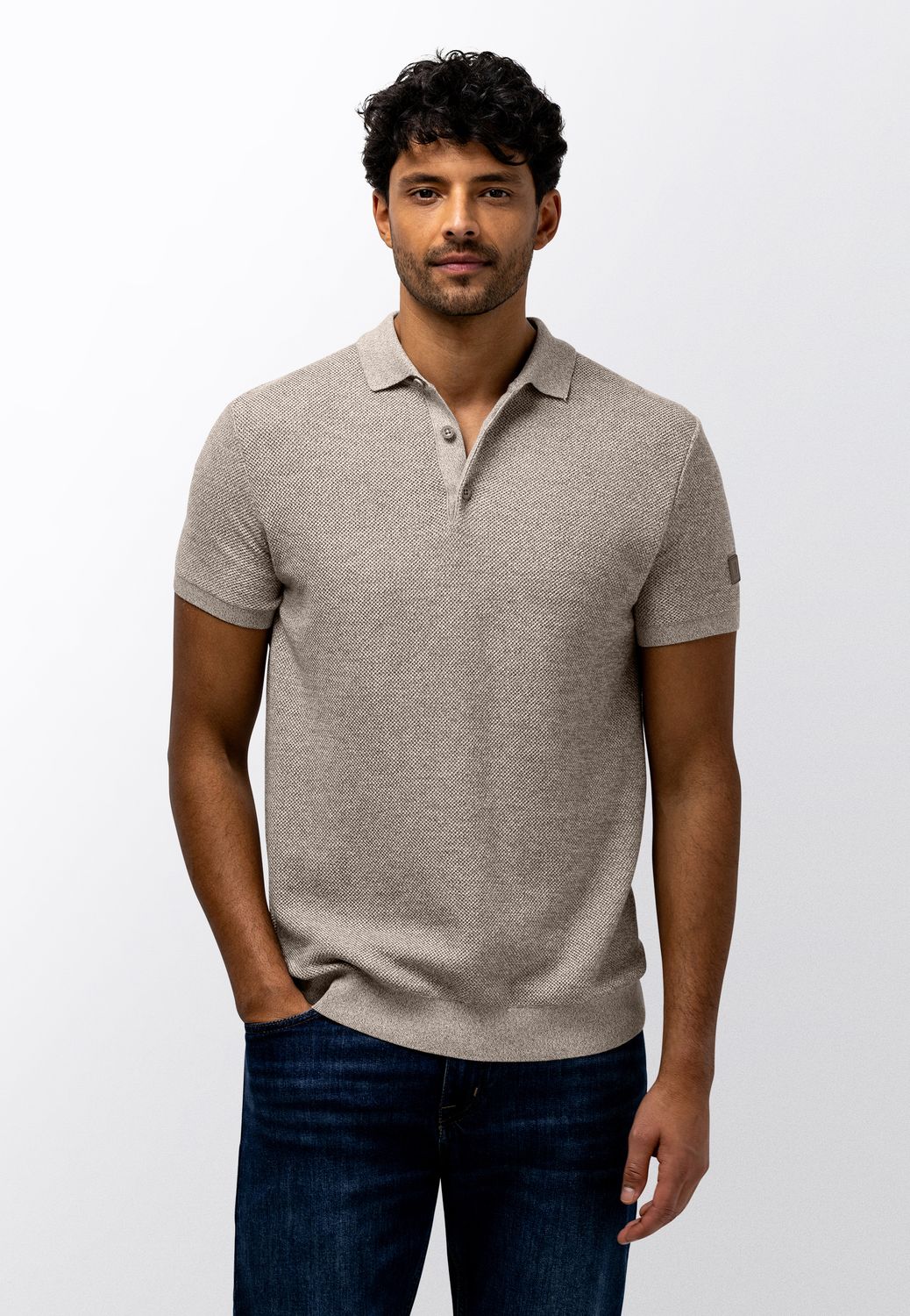 State of Art Heren Knitted Polo Khaki Warm Grijs 47116097