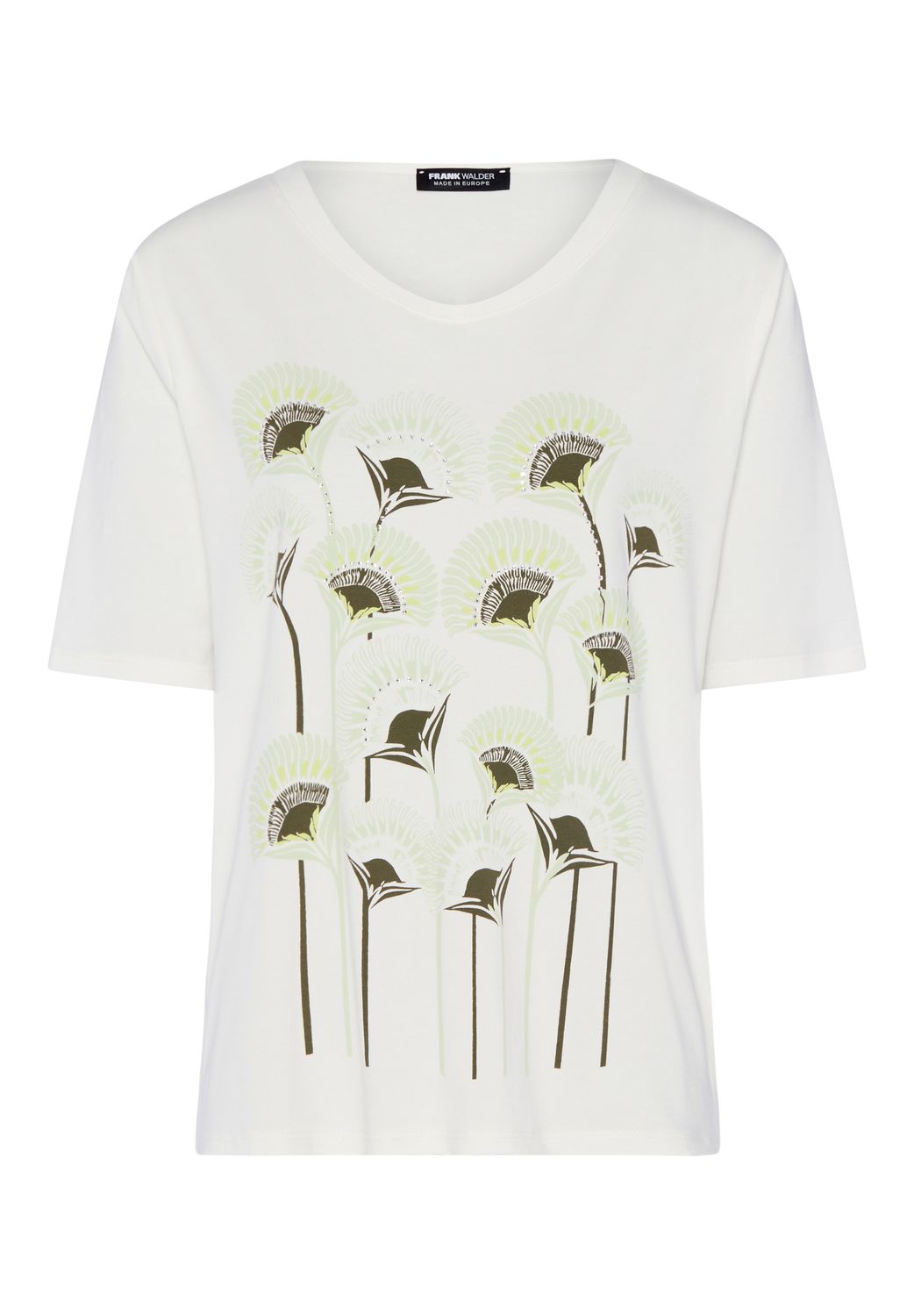 Frank Walder Dames T-shirt Groene Print Modal Katoen Stretch NOS716433