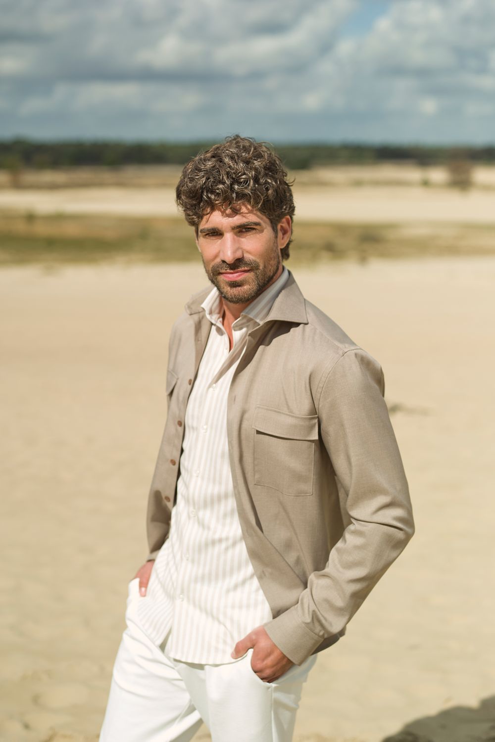 Ledûb Heren Overshirt Middenbruin Stretch 0143401