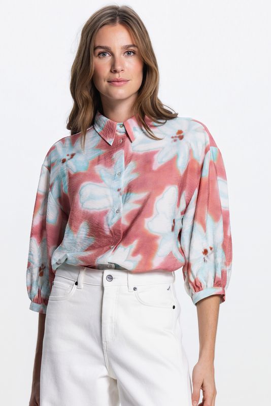 Jansen Amsterdam Dames Blouse PIP Floral Blush Bloemenprint Lichtblauw