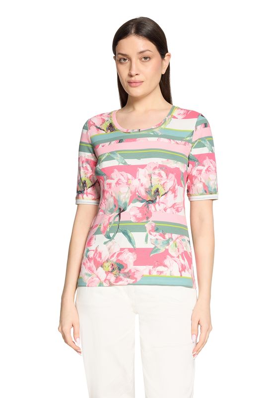 Betty Barclay Basic Shirt Rosé Cream Bloemenprint Ribstof 27621817
