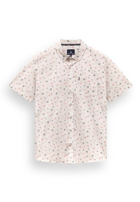 State of Art Heren Overhemd Oud Roze Donkerantraciet Print Korte Mouw Regular Fit