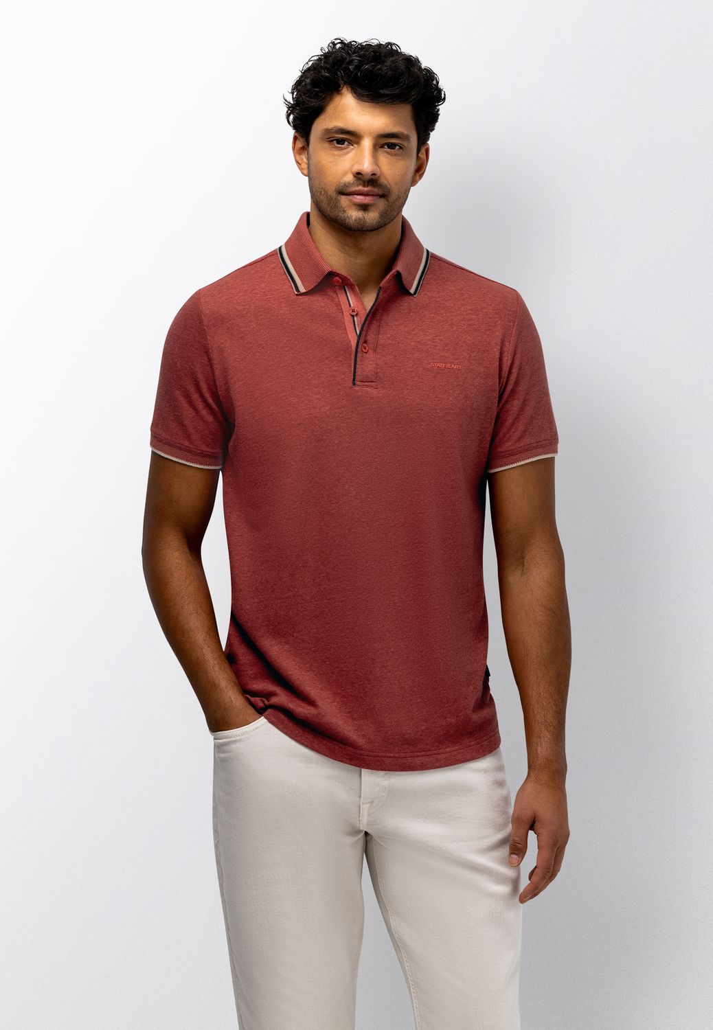 State of Art Heren Poloshirt Oud Roze Kersrood Linnen Katoen 46116438