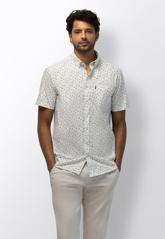 State of Art Heren Overhemd Lichtgroen Lichtblauw Print Korte Mouw Regular Fit