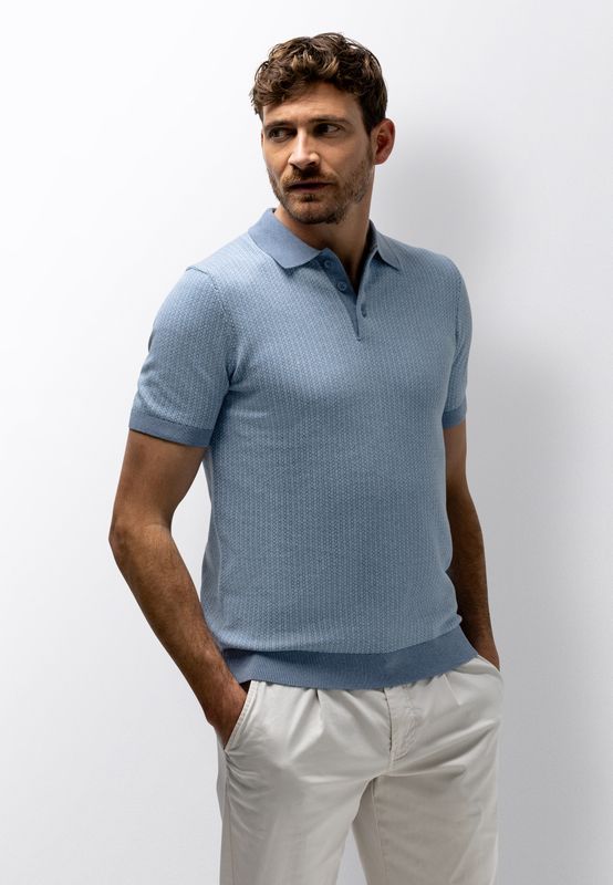 State of Art Heren Poloshirt Gebreid Lichtblauw Middenblauw 47516054