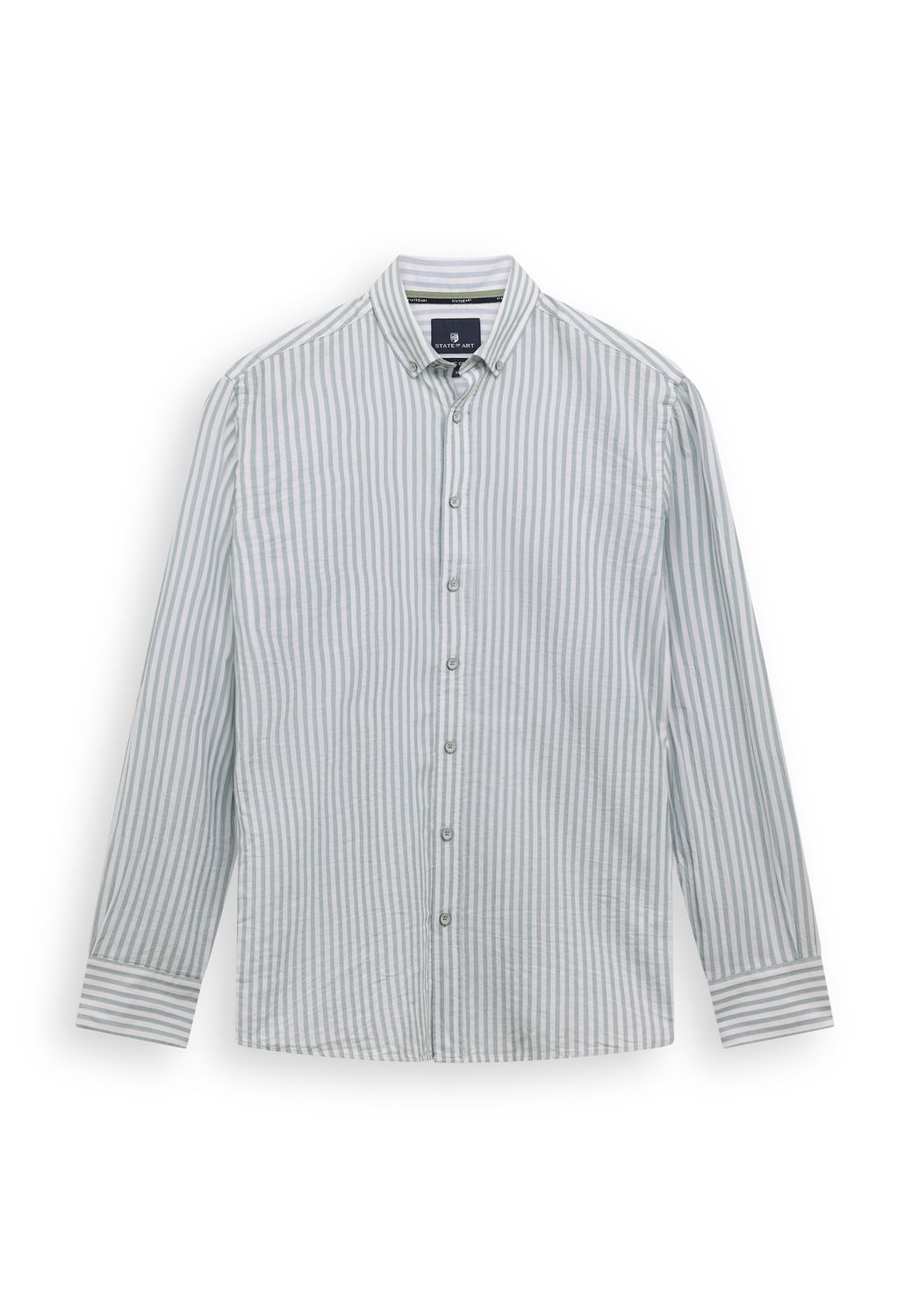 State of Art Heren Overhemd Jade Wit Gestreept Lange Mouw Regular Fit Biologisch Katoen