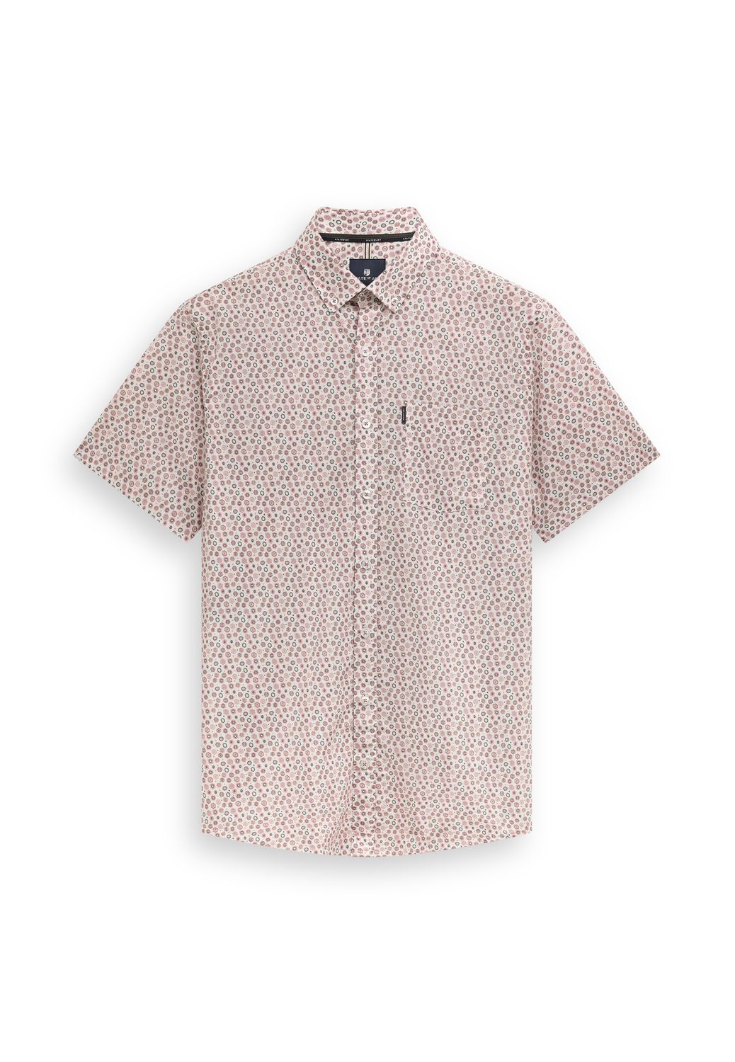 State of Art Heren Overhemd Oud Roze Wit Print Korte Mouw Regular Fit