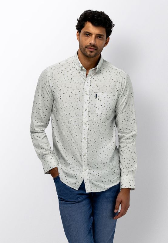 State of Art Heren Overhemd Lichtgroen Wit Print Lange Mouw Regular Fit