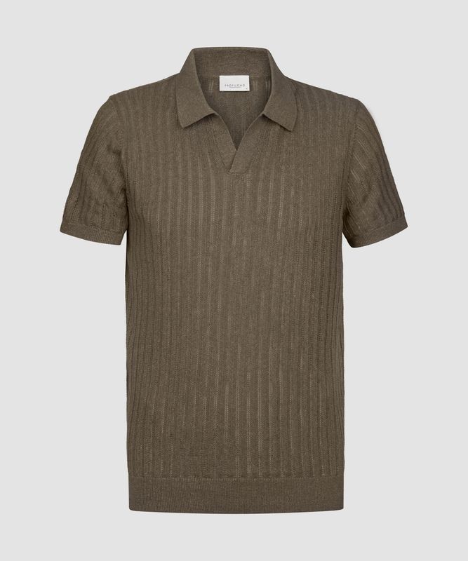 Profuomo Heren Polo Open Collar Dark Brown Katoen Zijde PPXD10002C