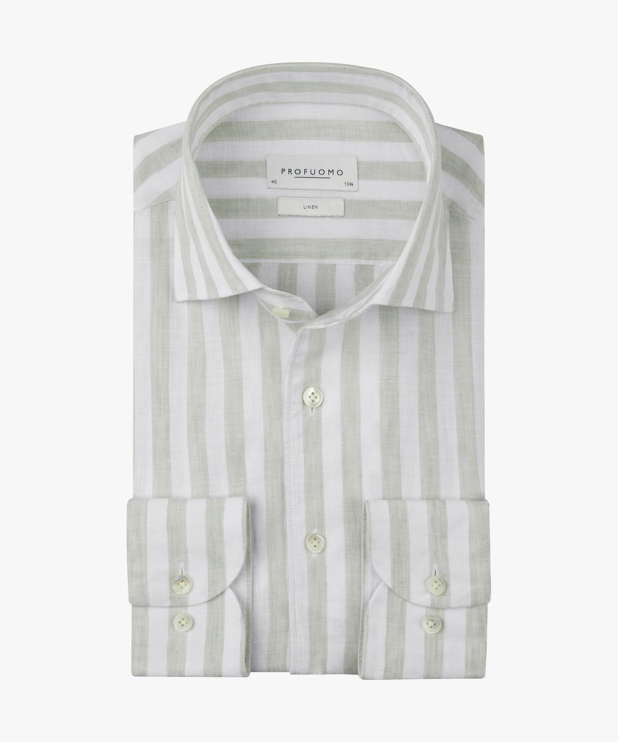 Profuomo Heren Linnen Overhemd Light Green Slim Fit One Piece Collar PPXH10019B