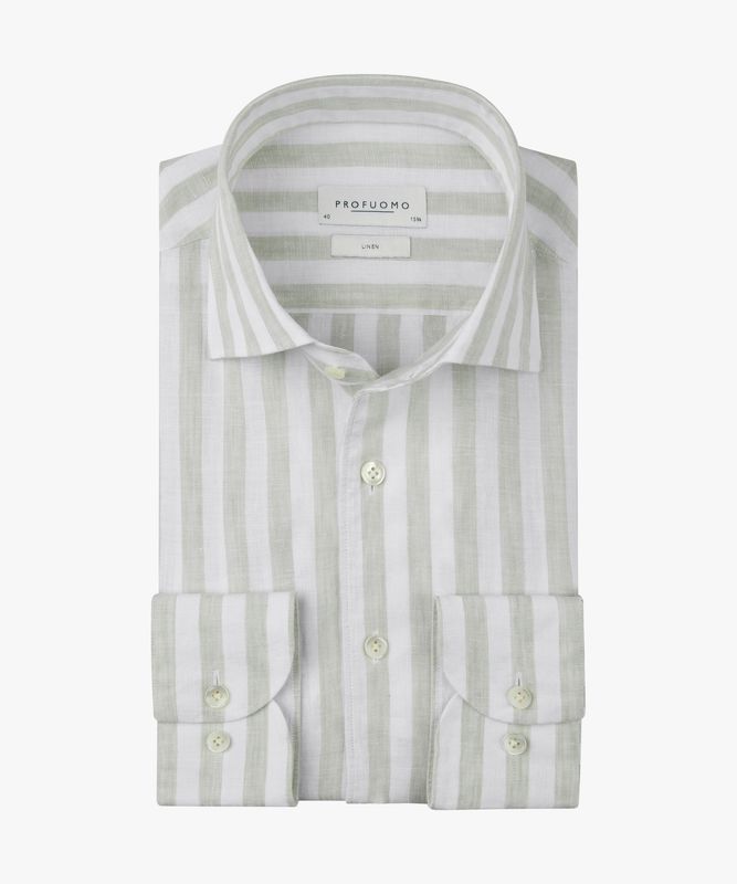 Profuomo Heren Linnen Overhemd Light Green Slim Fit One Piece Collar PPXH10019B