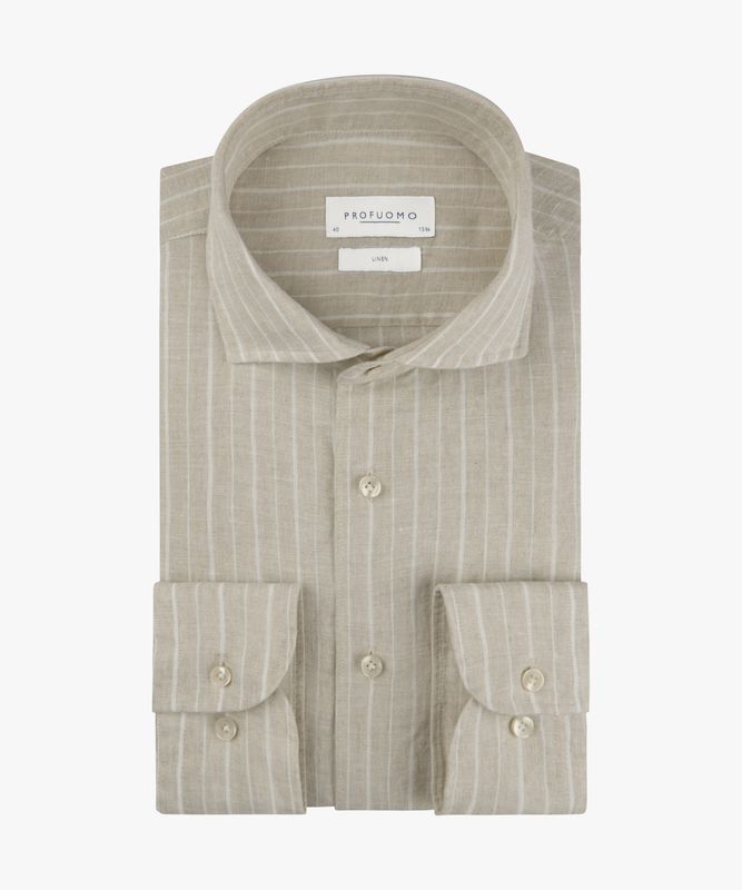Profuomo Heren Overhemd Beige Slim Fit Cutaway Collar PPXH10051A