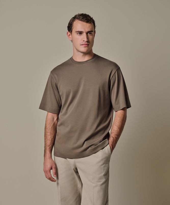 Profuomo Heren T-shirt Light Brown Pima Katoen PPXT10003F