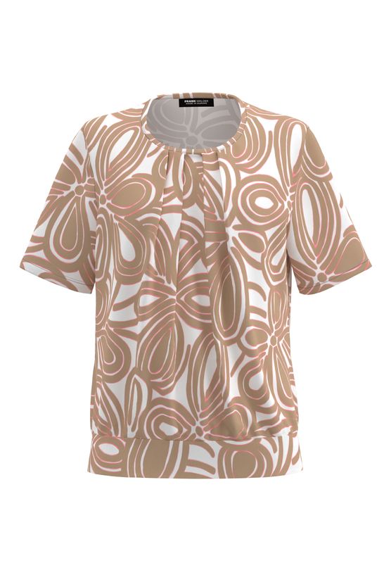 Frank Walder Dames Blusenshirt Beige Bruin Print Viscose Stretch NOS716422